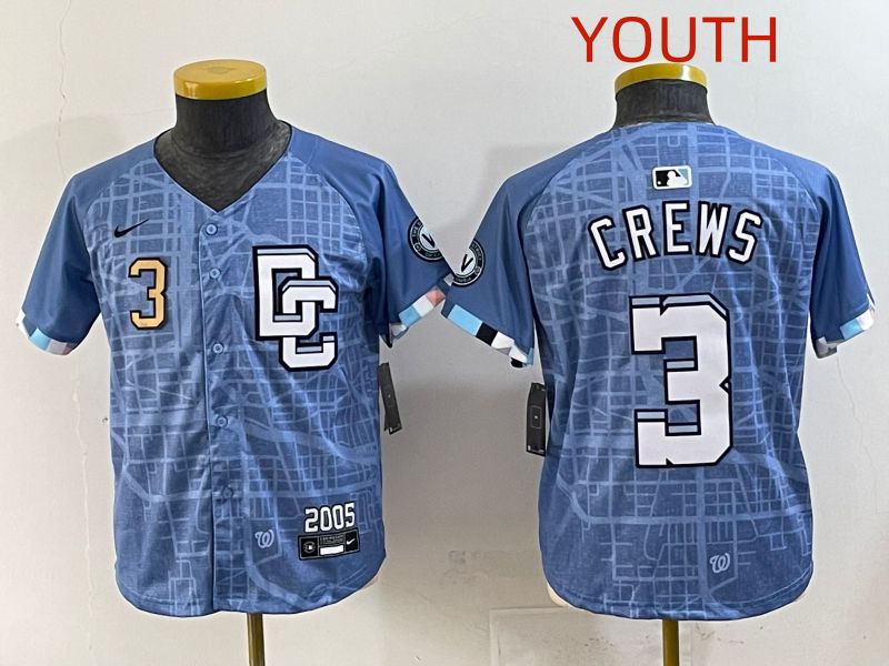 Youth 2025 Washington Nationals #3 Crews Blue Joint Name Nike MLB Jersey style 3